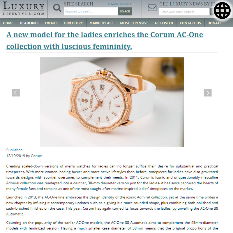 Watch : Admiral, 38 ( A New Model For The Ladies Enriches The Corum Ac&hellip; )