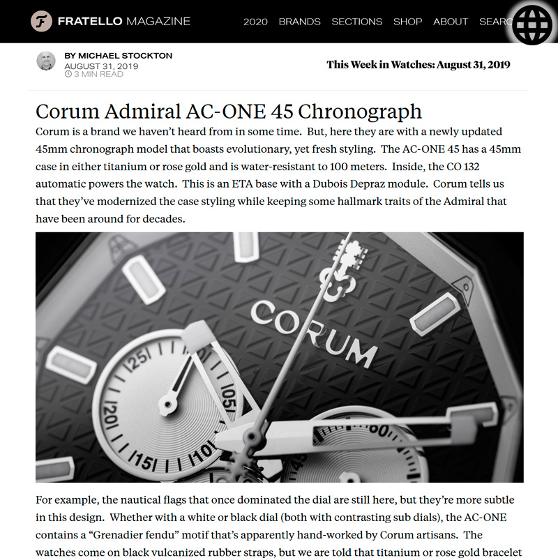 Watch : Admiral, 45 ( This Week In Watches August 31 2019 - Corum Admiral&hellip; )