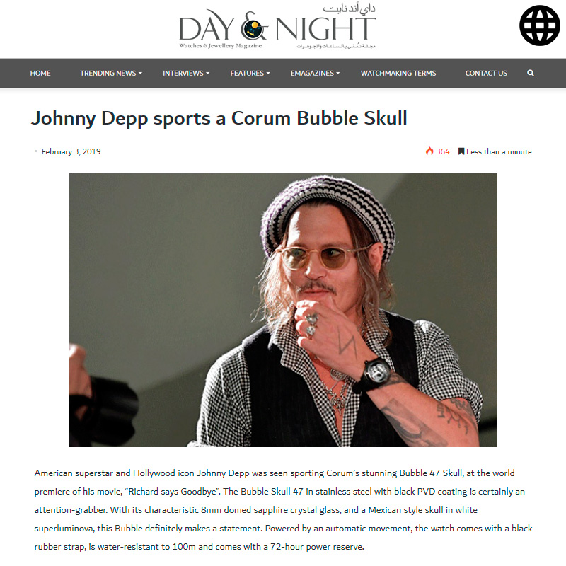 Watch : Bubble, 47 ( Johnny Depp Sports A Corum Bubble Skull )