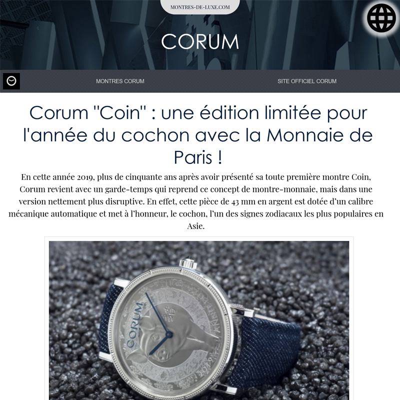 Watch : Heritage, Coin ( Corum Coin Une Edition Limitee Pour L Annee Du Cochon&hellip; )