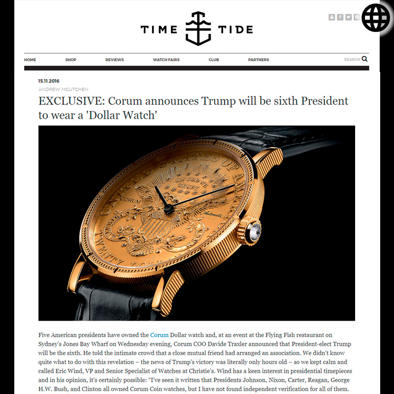 Watch : Heritage, Coin ( Exclusive Corum Announces Trump Will Be Sixth President To Wear&hellip; )