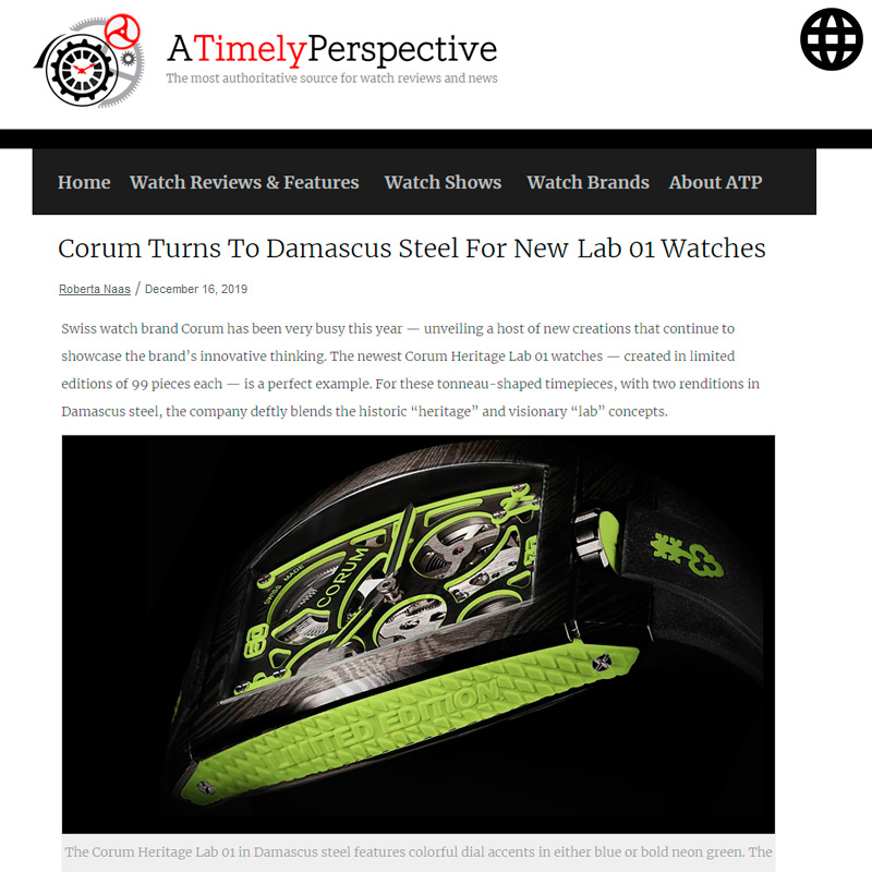 Watch : Lab, 01 ( Corum Turns To Damascus Steel For New Heritage Lab 01&hellip; )